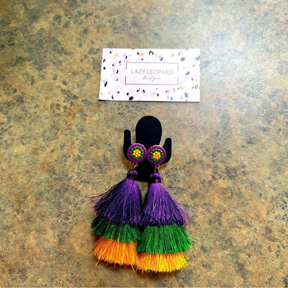 Mardi Gras tassel earrings